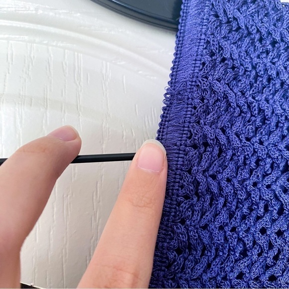 PatBO Dress Fringe Midi Crochet Tiered Sleeveless Beach Wedding Indigo 8 NWT - Picture 5 of 9